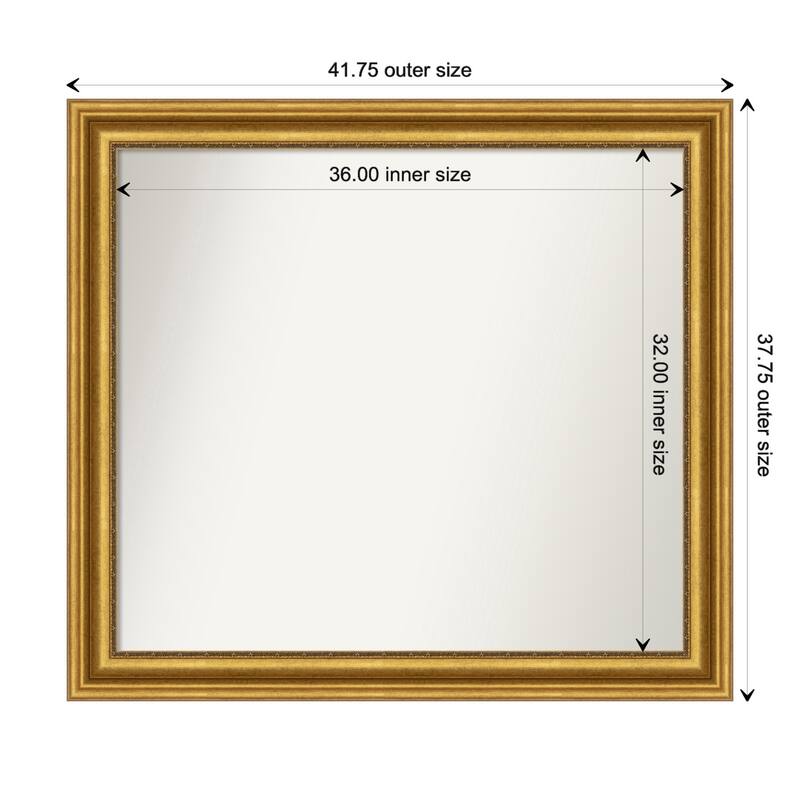 Parlor Gold Framed Non-Beveled Custom Wall Mirror, Bathroom Vanity Mirror - Outer Size: 41.75 x 37.75