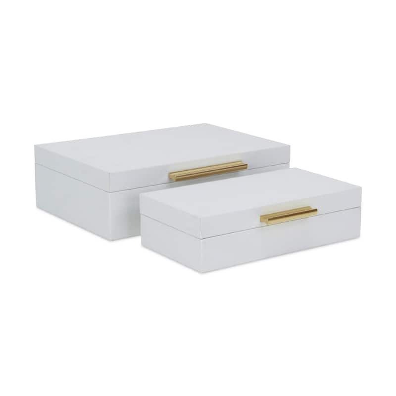 Faux Snakeskin Decorative Boxes - 11.75" - White and Gold - Set of 2
