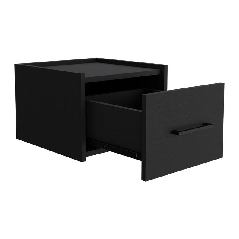 Wall-Mounted Bedside Shelf with Drawer, Black