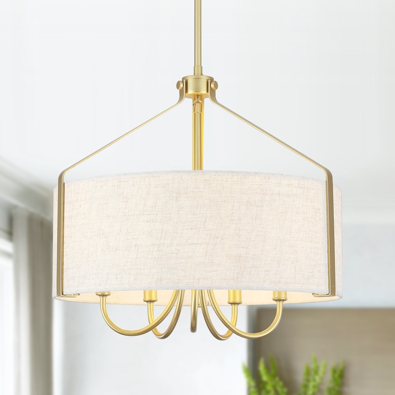 18.35inch 5-Light Modern Adjustable Height Chandelier Metal Frame with Shade for Multiple Spaces - Gold