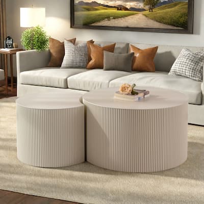 33.86" MDF Modern Coffee Tables with Handcrafted Solid Wood Reliefs and Gear-Inspired Details
