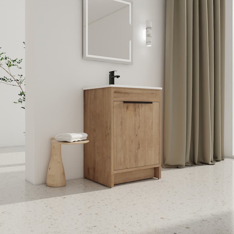 24" Freestanding Bathroom Vanity with White Ceramic Sink ,2 Soft-Close Cabinet Doors