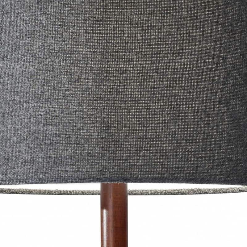 Brown Solid Wood Base Table Lamp with Black Drum Shade Rotary Switch - 8” x 8” x 21” (D x W x H)