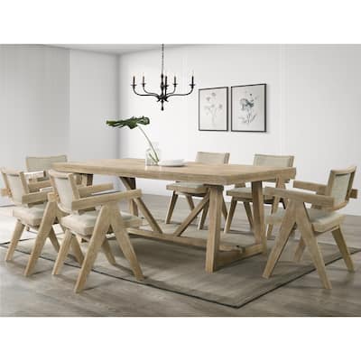 Furniture of America Rockinwel Modern 7-Piece Natural Oak Wood Dining Table Set