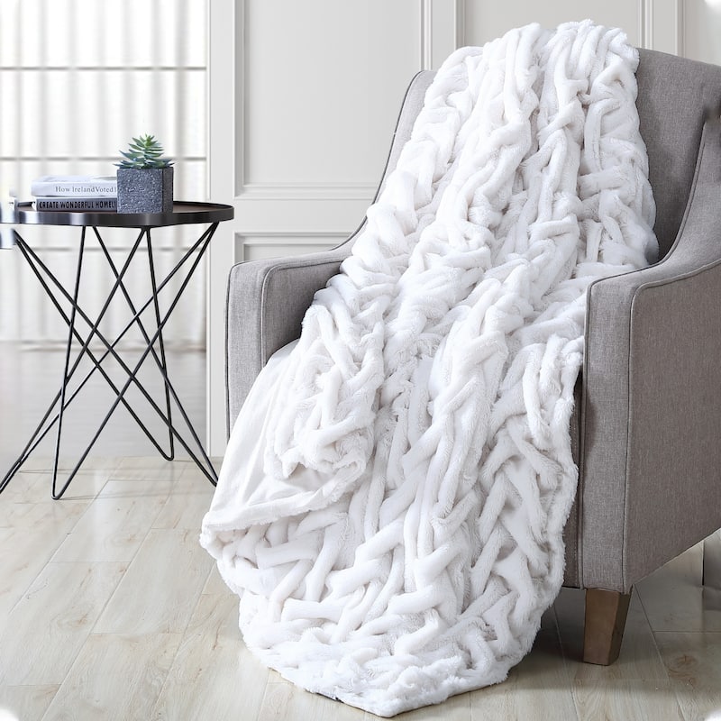 Modern Threads Faux Fur Braided Reverse To Flannel Throw - 50" x 60" - Off White