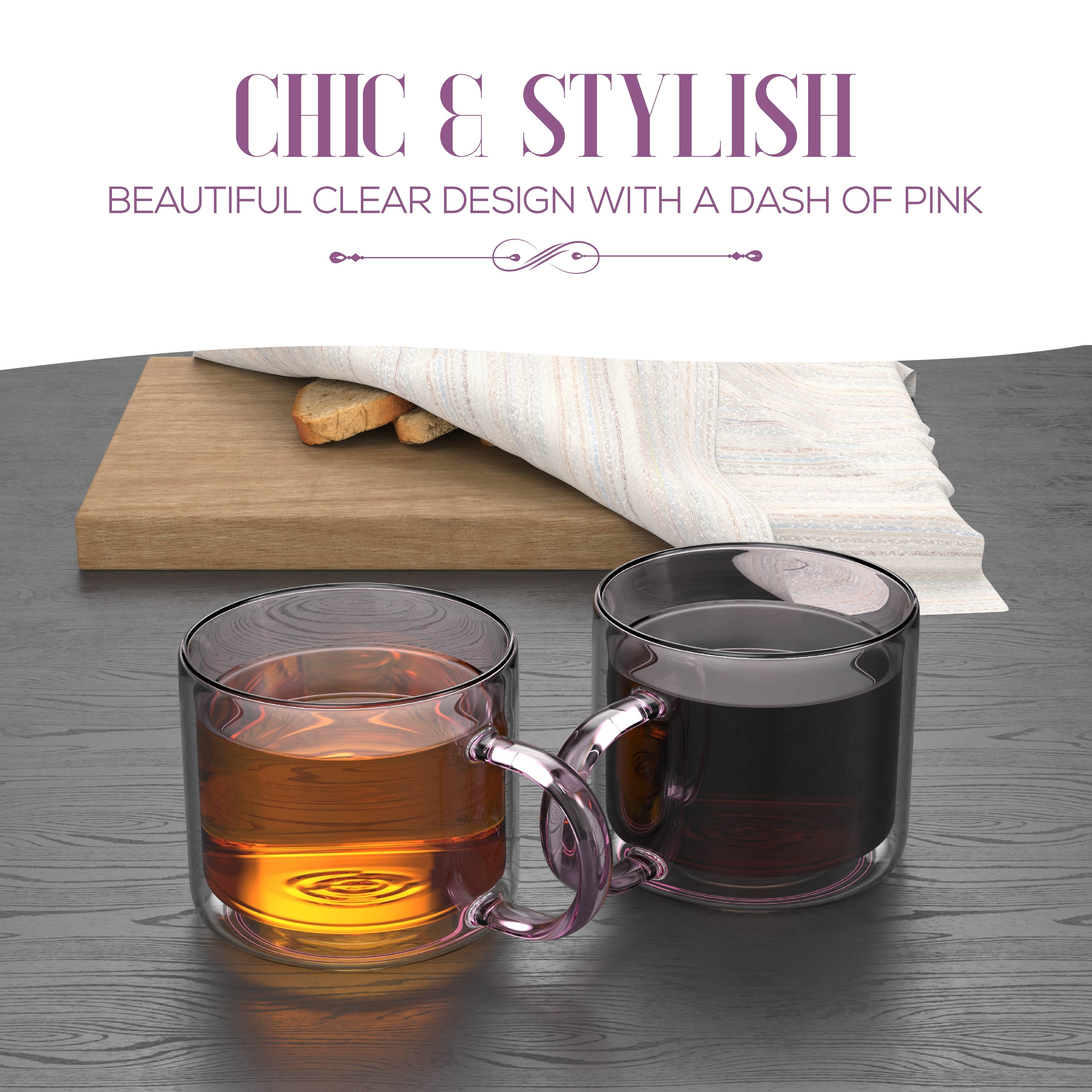 Double Wall Glass Coffee Mugs 10oz Set Of 4 Insulated Clear Tea