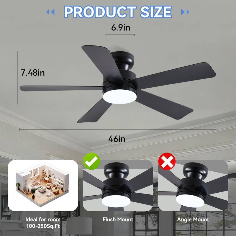 41 and 46 Inches Ceiling Fan with Light RGB Light OPtional for Living Room Bedroom Bathroom