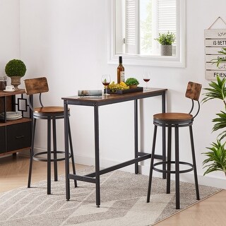 Rustic Style 3-Piece Dining Set with Rectangular Bar Table and 2 Round ...