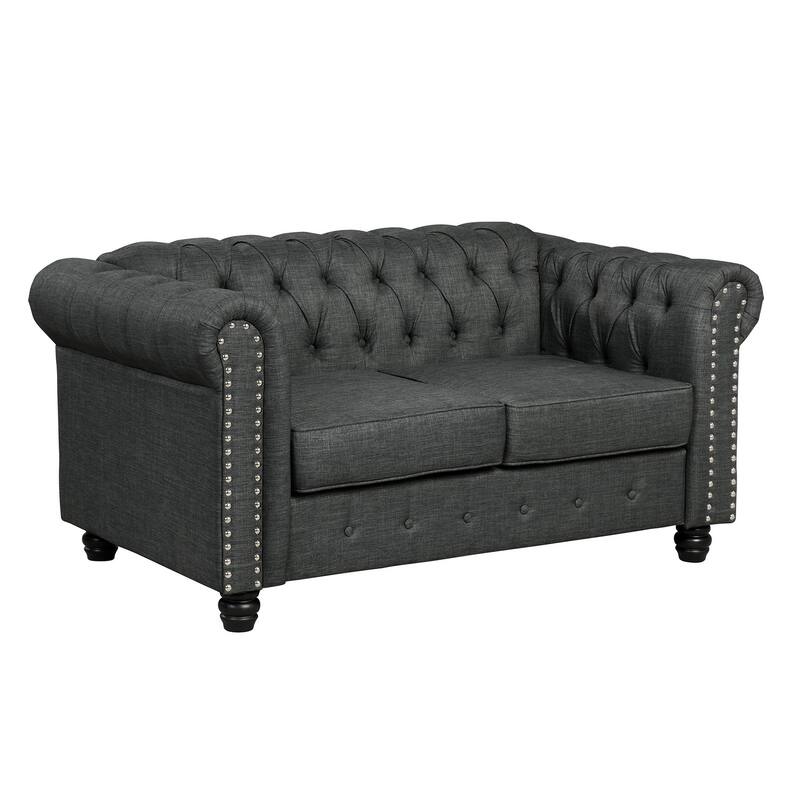 Morden Fort Tufted Upholstered Chesterfield set Loveseat, Sofa 2 PCS for Living Room, Fabric, Linen
