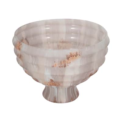 Glass Decorative Bowl with Fluted Contoured Design and Pedestal Base