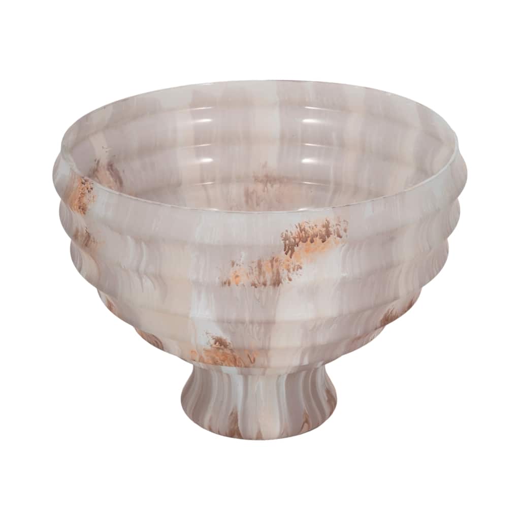 Glass Decorative Bowl with Fluted Contoured Design and Pedestal Base