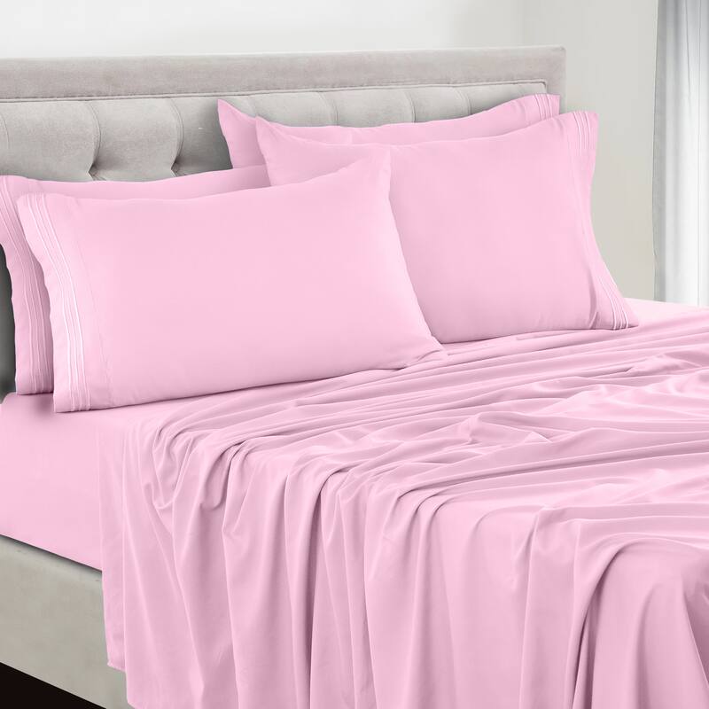 6 Piece Bed Sheet Set Deep Pocket Ultra Soft Microfiber Bedding Sheets - California King - Pink