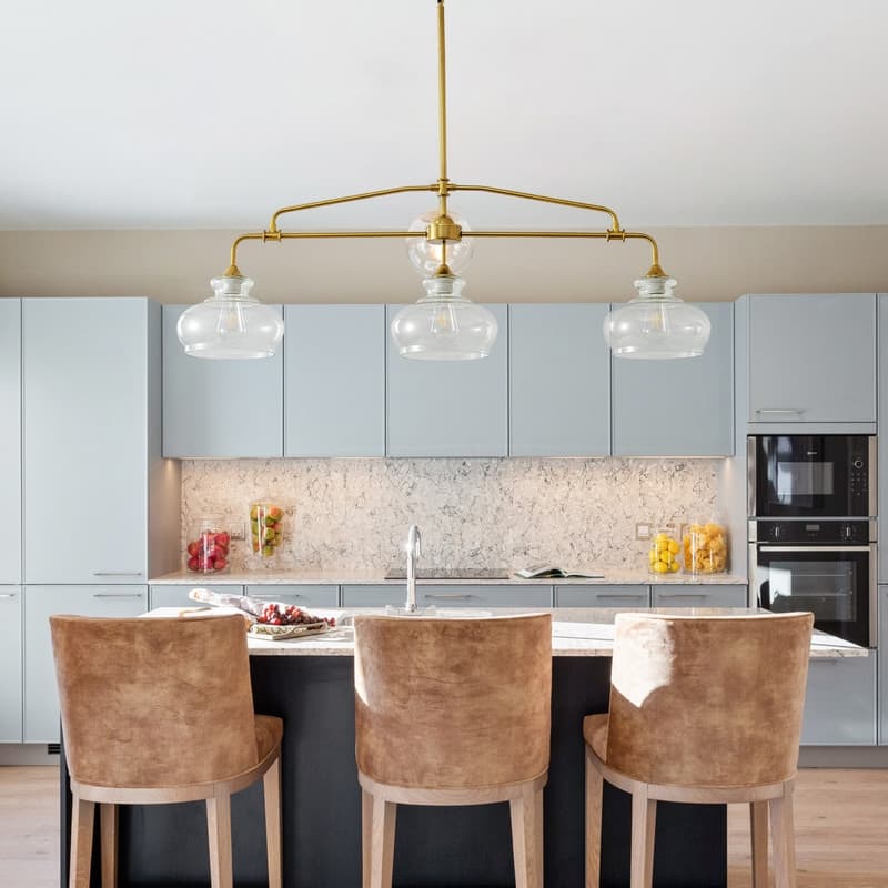Modern 3/4/5 Light Gold Chandeliers Linear Glass Kitchen Island Lights