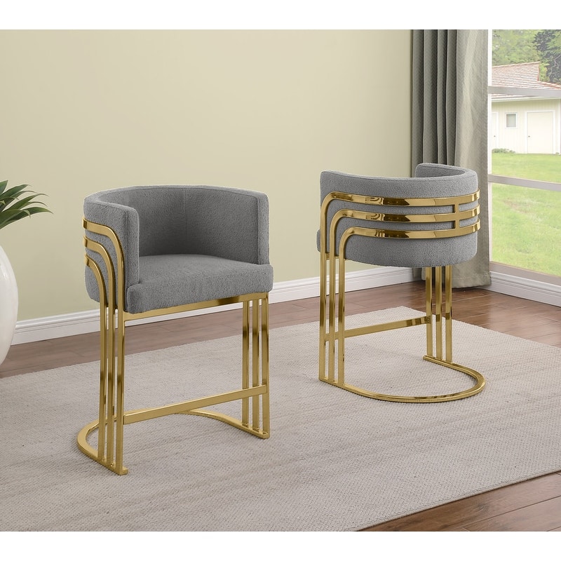 Best Quality Furniture Teddy Fabric Counter Height with Gold Chrome Base (Set of 2) - N/A