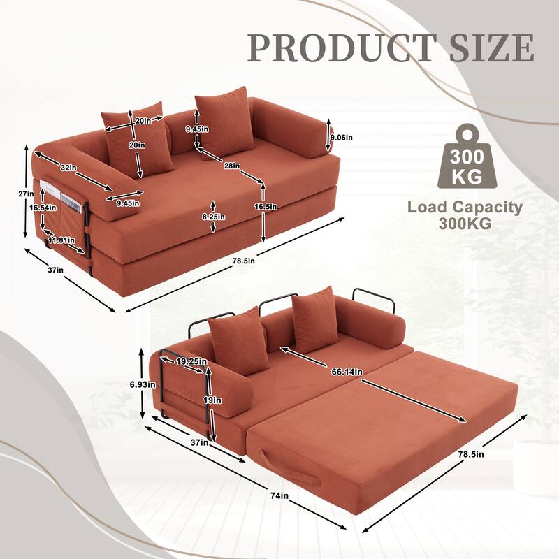 HOMEFUN Corduroy Upholstered Modern Comfort Foldable Compressible Sofa Bed with Sturdy Metal Frame
