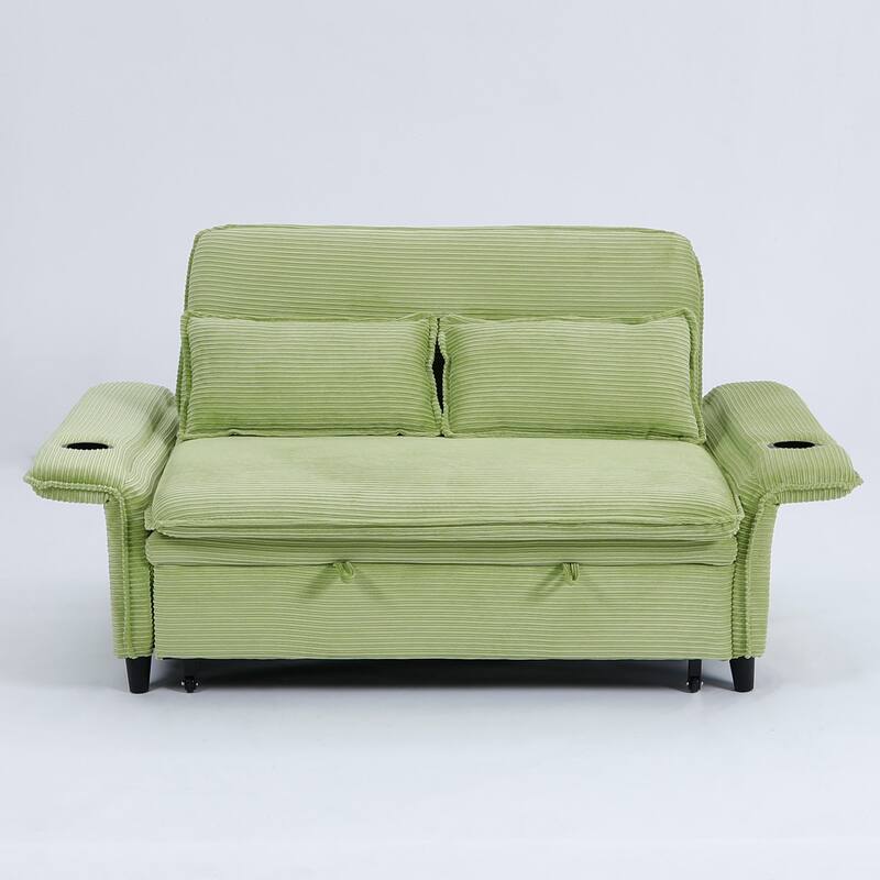 65.74-inch pink letter striped fabric multi-functional sofa bed,armrests and backrests are adjustable