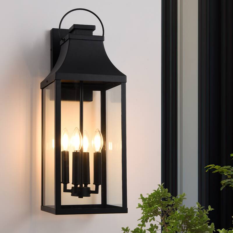 4-light Outdoor Wall Light With Matte-black Lantern & Clear Glass