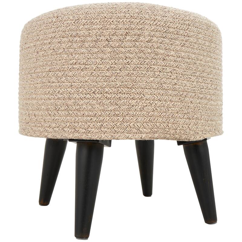 Light Gray or Beige Polyester Chevron Textured Stool with Black Wooden Legs