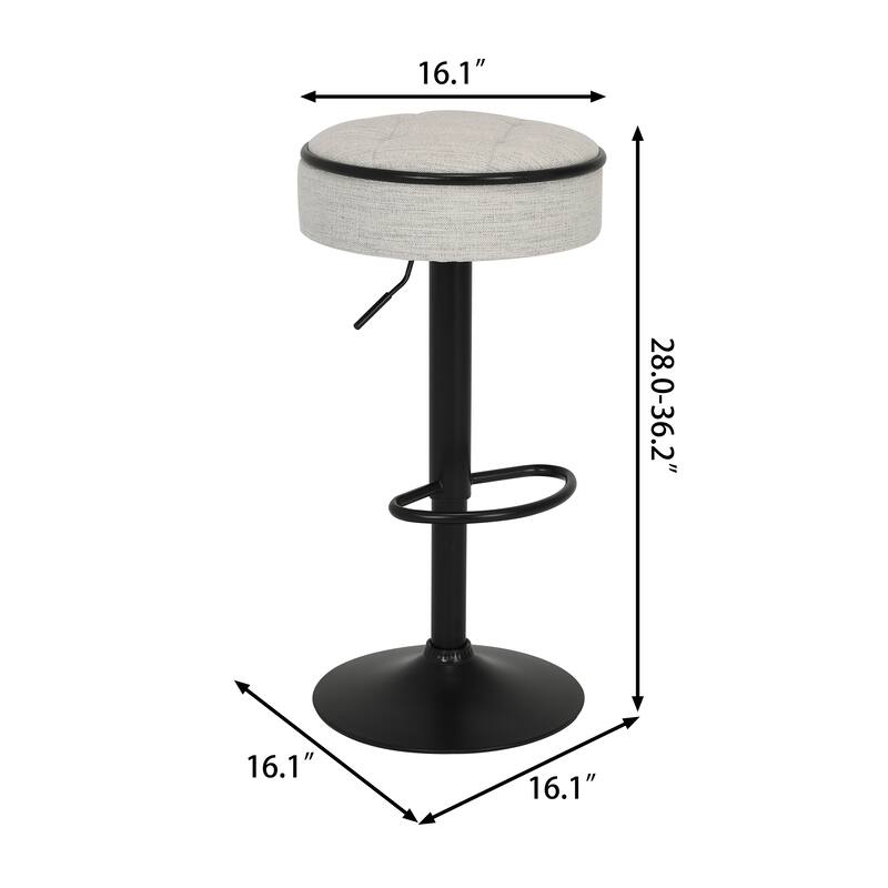 Adjustable Linen Bar Stools with Storage, Set of 2 Round Swivel Counter Height Stools, Modern Armless Bar Chairs for Kitchen