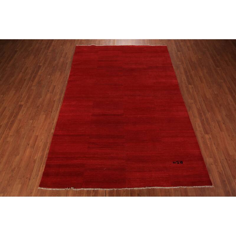Red Modern Gabbeh Oriental Area Rug Handmade Wool Carpet - 6'8" x 9'9"