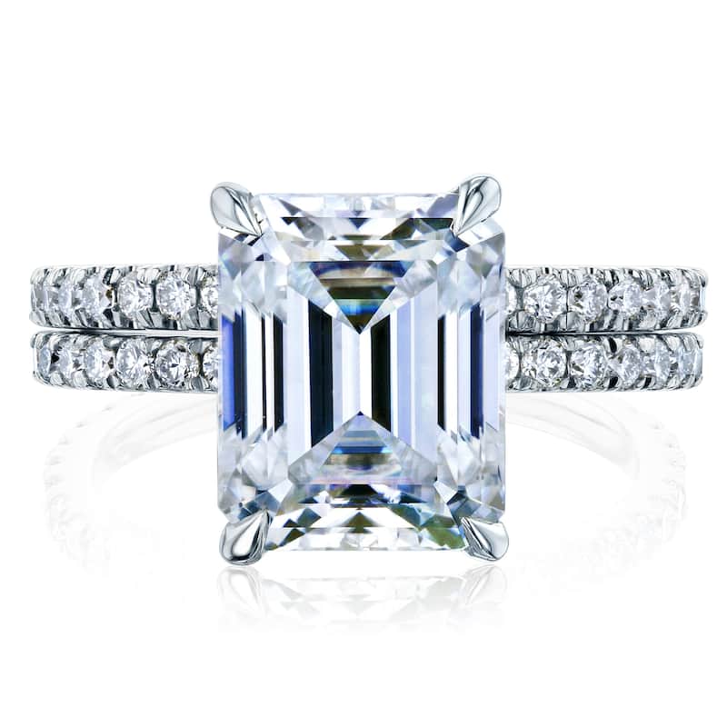 Kobelli 4.25 Carat Forever One Moissanite & Lab Grown Diamond 14k Solid Gold Emerald Butterfly Basket Bridal Set - White - 6