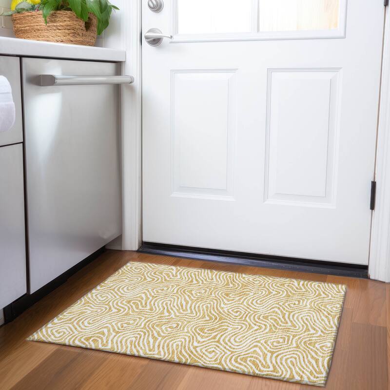 Premium Washable Super Soft Modern Trippy Mayfield Rug - Gold - 1'8" x 2'6"