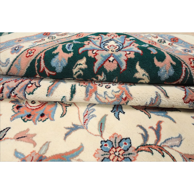 12x15 Hand Knotted Wool Cream Kashaan Traditional Botanical Plush Pile Area Rug - 12' x 15'