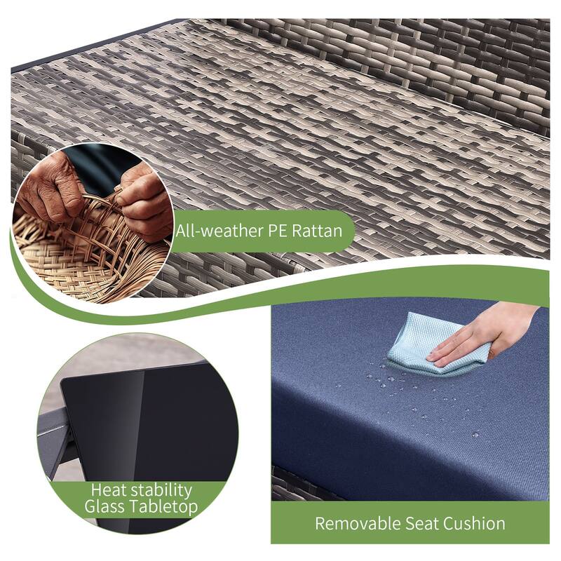 4-Piece Wicker Outdoor Sofa Set, 2 Loveseats, 1 Table, 1 Ice Bucket