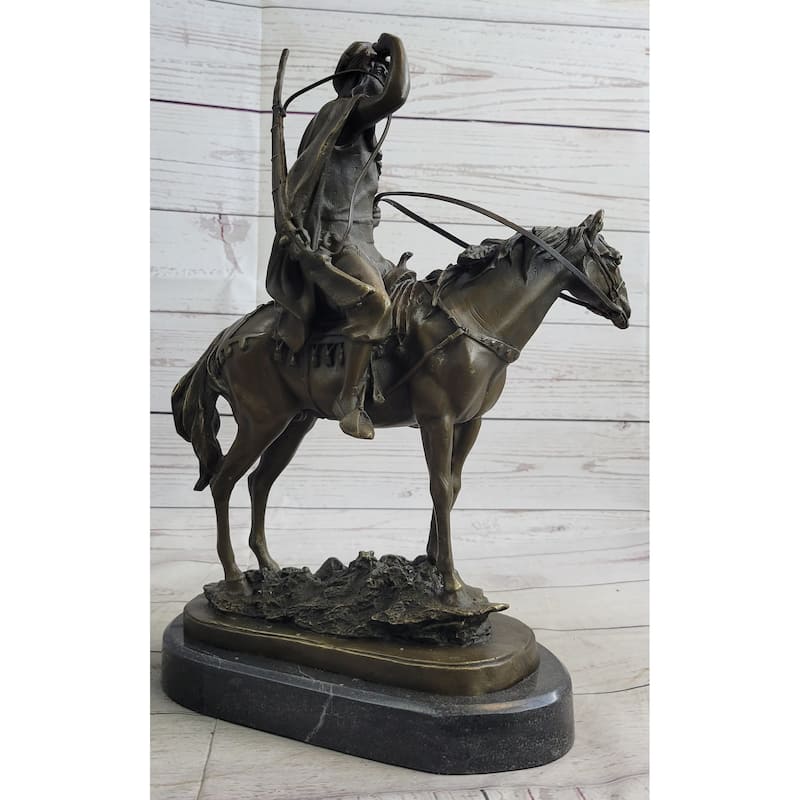 Lawrence Of Arabia Bronze Sculpture Statue Of Arabian Man On Horseback On Marble Base