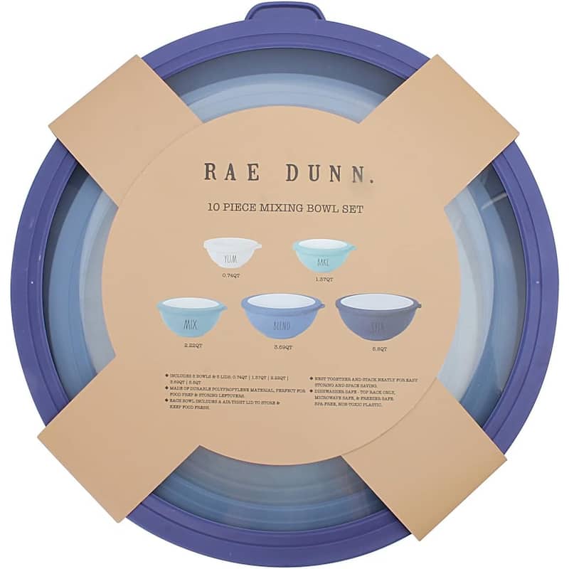 Rae Dunn Mixing Bowls with Lids - 10 Piece Plastic Nesting Bowls Set includes 5 Prep Bowls and 5 Lids