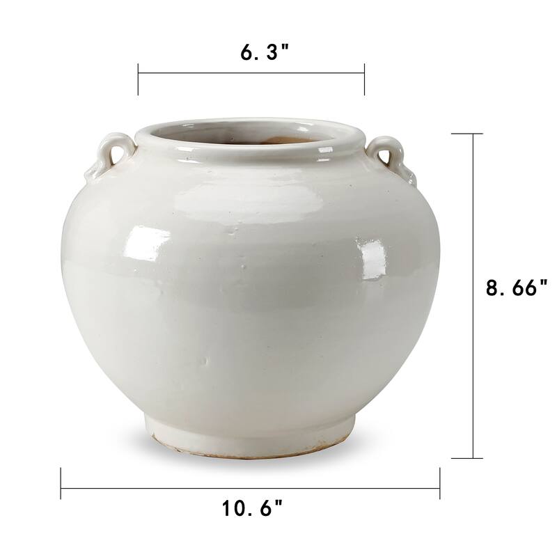 Artissance 10.2" Creamy White Round Pot With Two Handles - 10.2" L x 10.2" W x 8.6" H