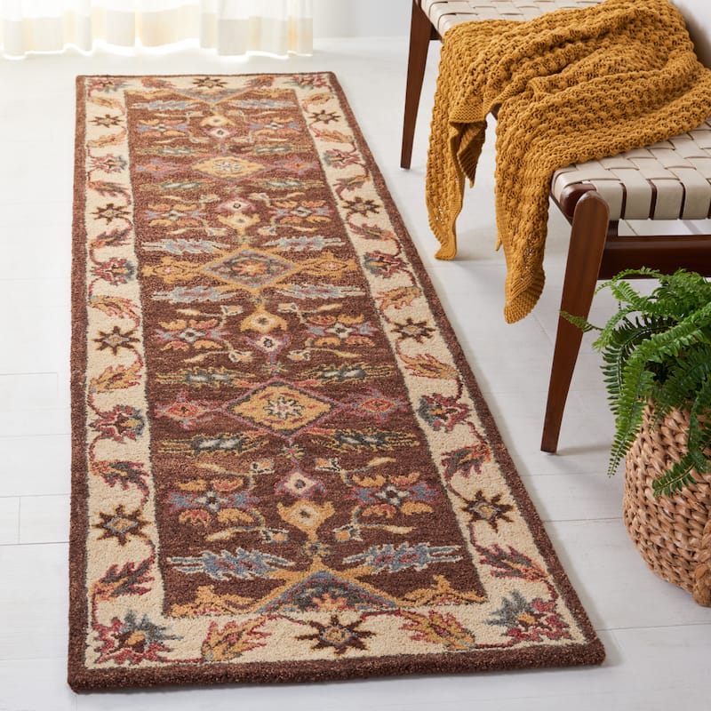 SAFAVIEH Handmade Antiquity Jozsi Traditional Oriental Wool Rug - 2'3" x 8' Runner - Dark Brown/Ivory