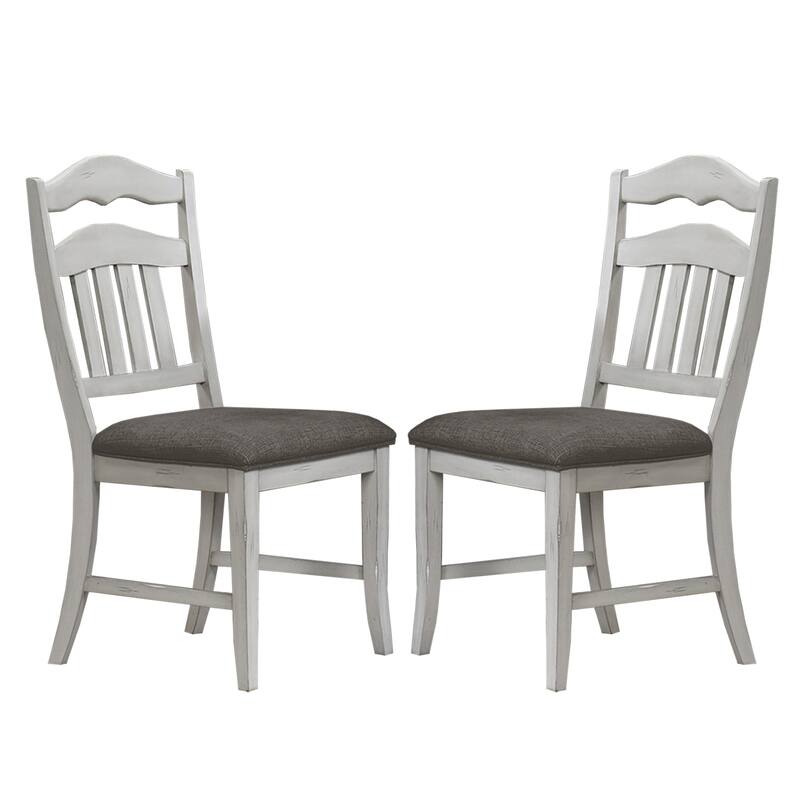 Set of 2 Upholstered Dining Chairs with Slatted Back in Antique White - Dining Height