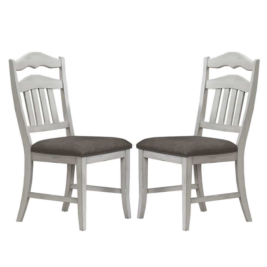 Set of 2 Upholstered Dining Chairs with Slatted Back in Antique White