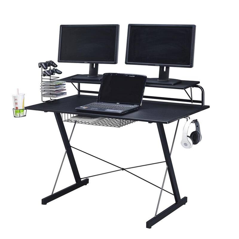 Gaming And Student Computer Desk Setup with Organizers - Black