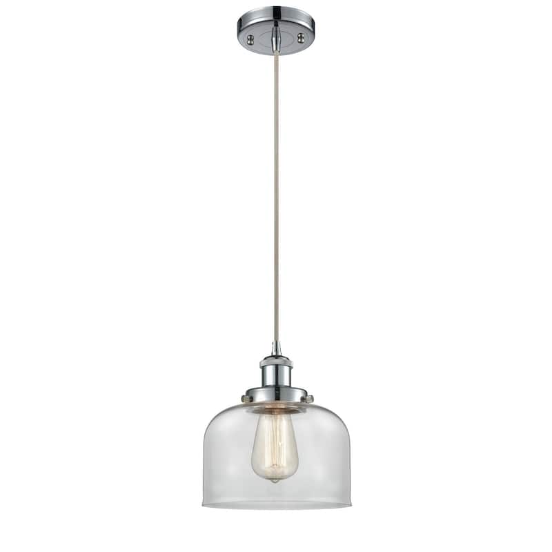 Innovations Lighting Large Bell 8" Wide Mini Pendant - Cord Hung - Polished Chrome / Clear