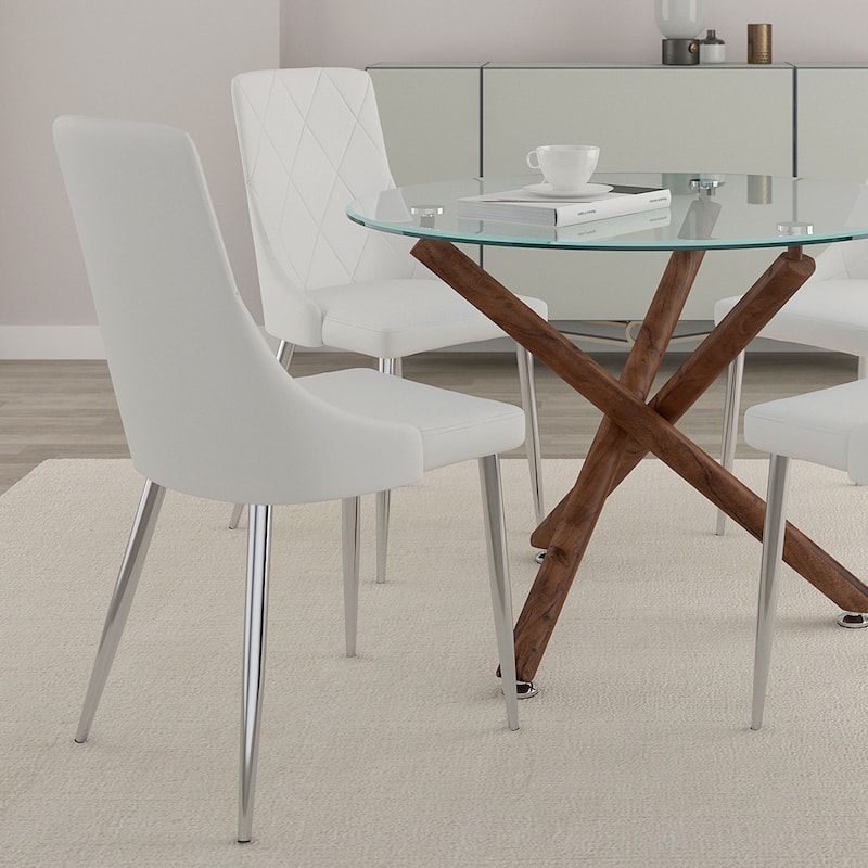 Contemporary Faux Leather and Metal Dining Chair, Set of 4