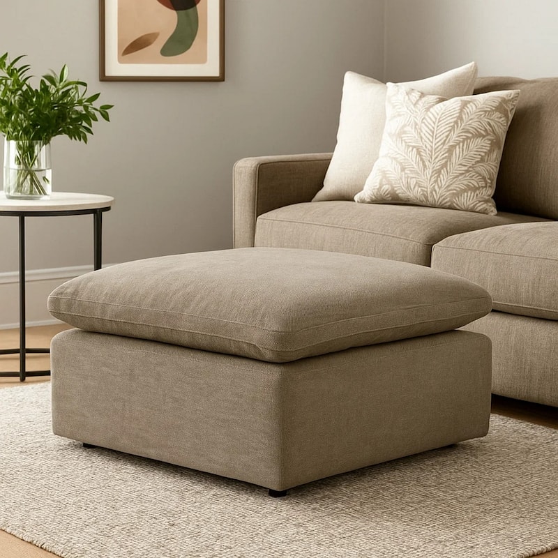Scott 37 Inch Square Ottoman, Removable Pillow Top Cushion, Beige