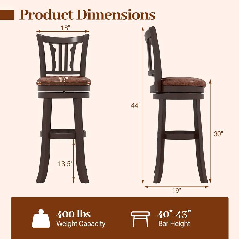 Gymax 30'' Bar Height Swivel Bar Stools Set of 4 w/Back & Faux Leather