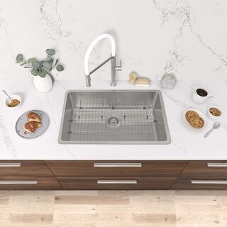 STYLISH 27"L x 18"W Stainless Steel 18 Gauge Single Basin Undermount Kitchen Sink with Basket Strainer