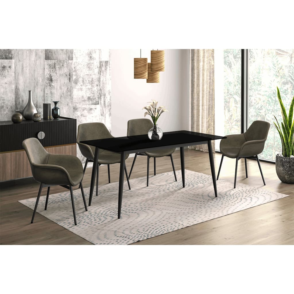 Zayle Rectangular Dining Table with Glass/Sintered Stone Tabletop in Steel