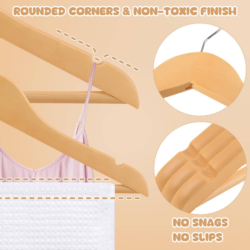 BP4U Kids Wooden Hangers with Pants Bar, Wood Clothes Hangers for Baby, Newborns, Toddlers & Children's Shirts, Coats, Dresses