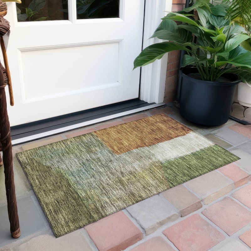 Machine Washable Indoor/ Outdoor Abstract Contemporary Chantille Rug