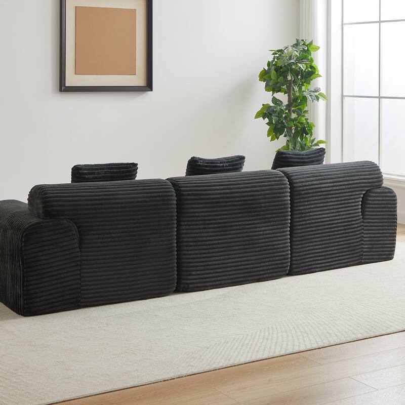 L-Shaped Modular Sectional Sofa with Ottoman, Corduroy Upholstered Boneless Couch, Deep Seat Sofa with Throw Pillows
