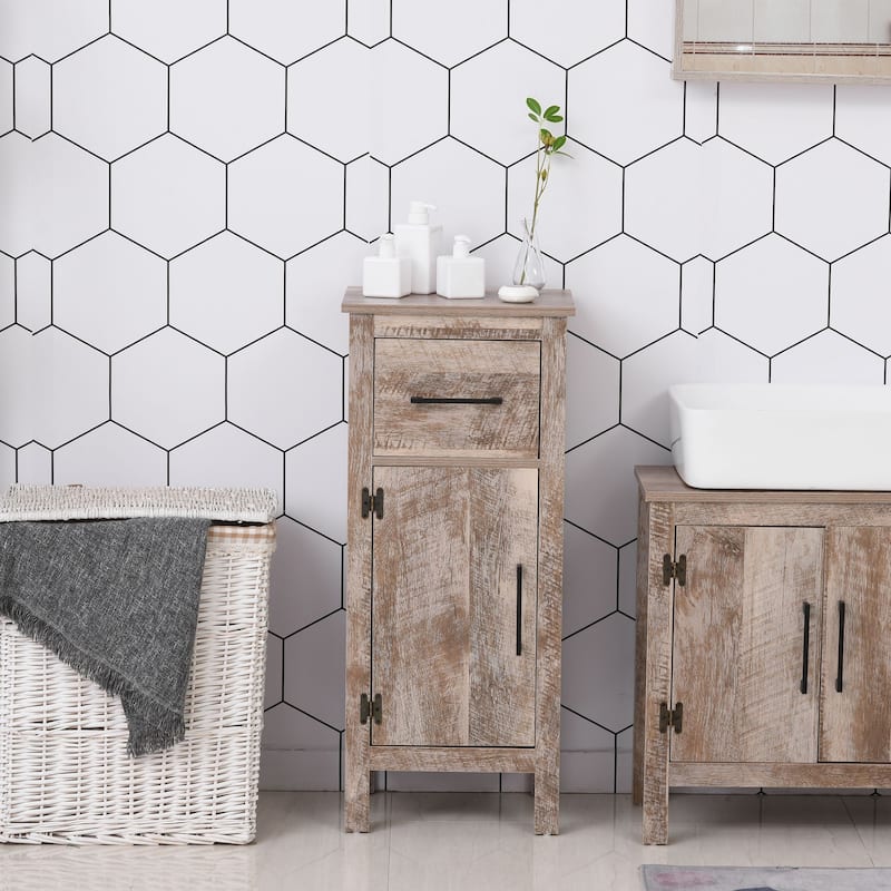 Barnwood Bathroom Storage Cabinet with Adjustable Shelf and Drawer Compact Organizer for Small Spaces
