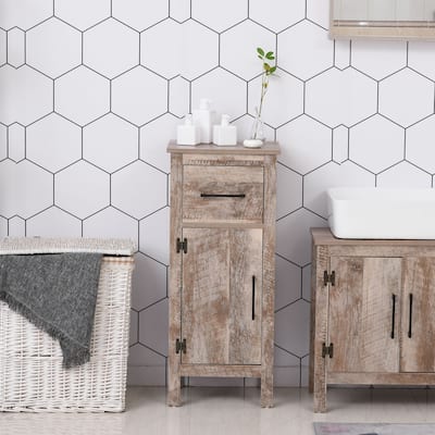 Barnwood Bathroom Storage Cabinet with Adjustable Shelf and Drawer Compact Organizer for Small Spaces