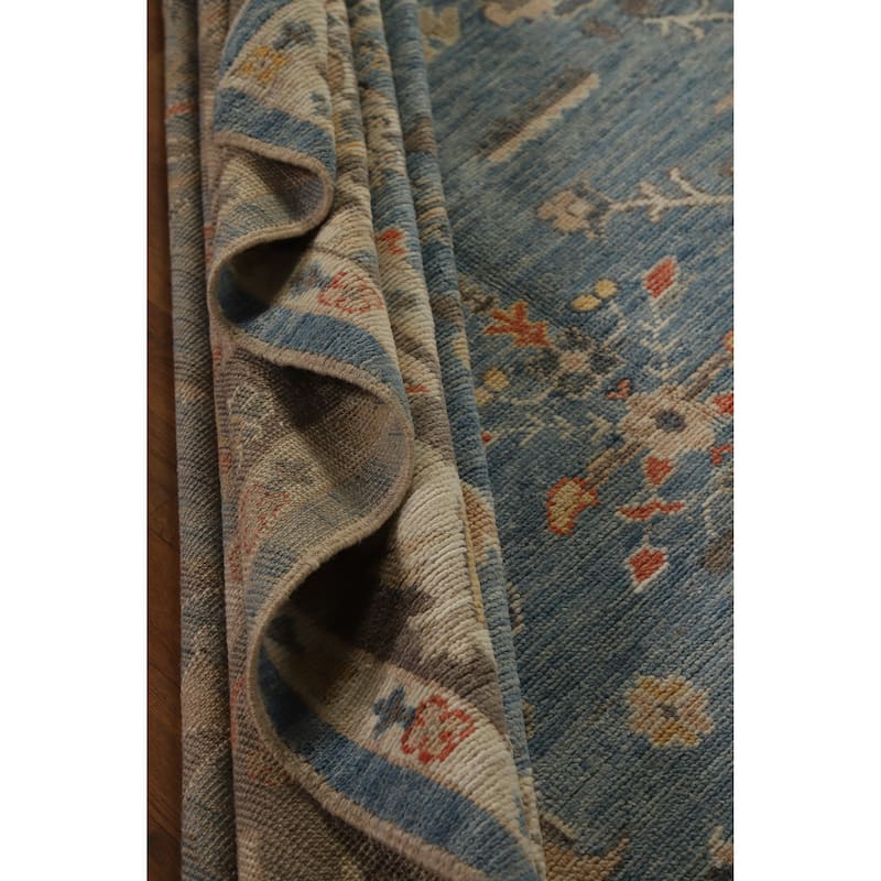 Hand Knotted Oriental 100% Wool Carpet Transitional All-Over Navy Blue & Blues Oushak Area Rug - 10' 1'' X 7' 11''