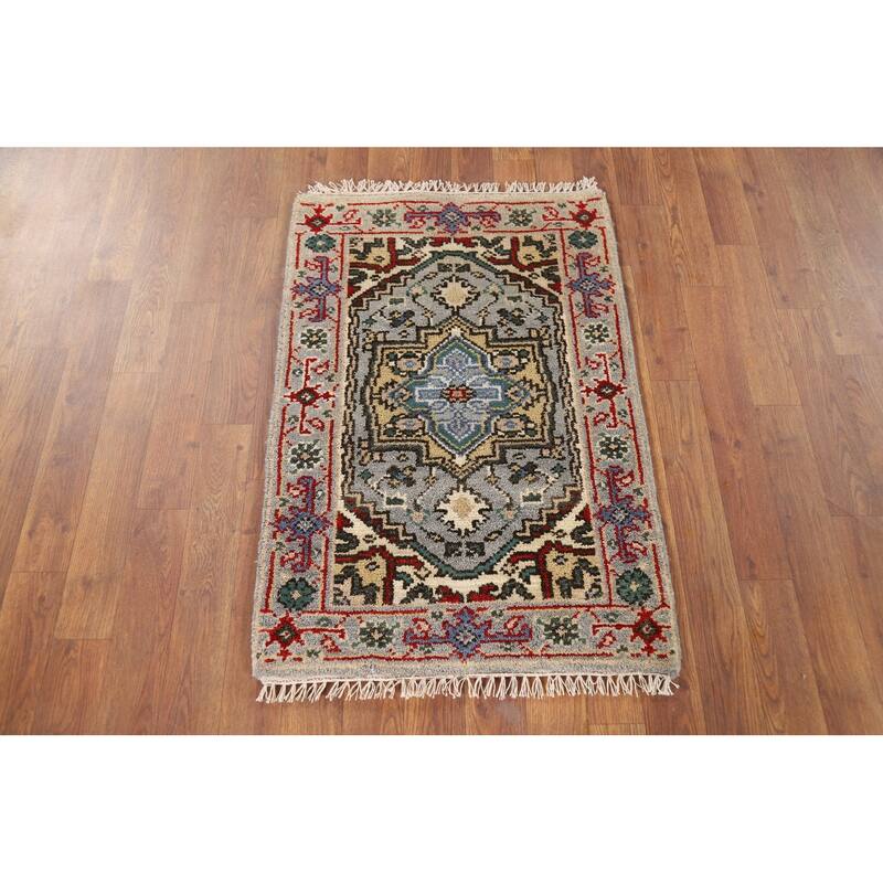 Gray Heriz Serapi Indian Foyer Rug Hand-Knotted Wool Carpet - 2'0" x 3'0"