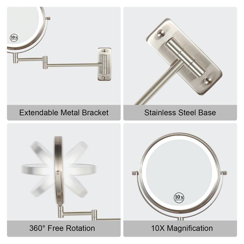 Wall Mounted Makeup Mirror w/ Down Double-Sided 1x/10x Magnification