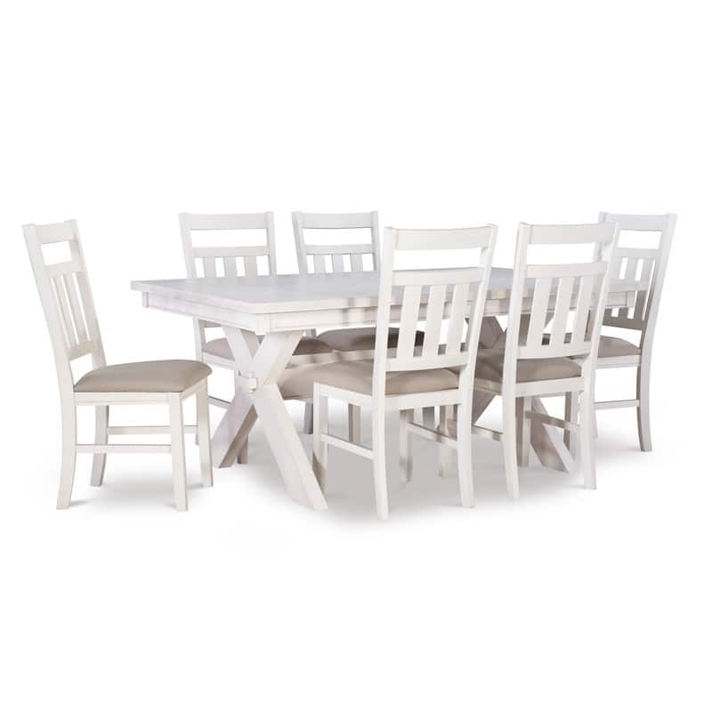 Chester Rustic Wood Farmhouse 7 Piece Dining Set - White